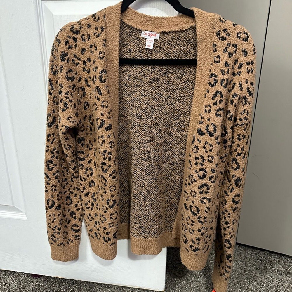 NWT Cat & Jack Girl Leopard Cardigan Size XL (14/16)